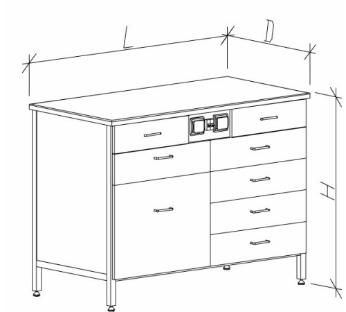 Стол-тумба с ящиками и розетками 1200 СТЛд-М с/я.р. (7+1)