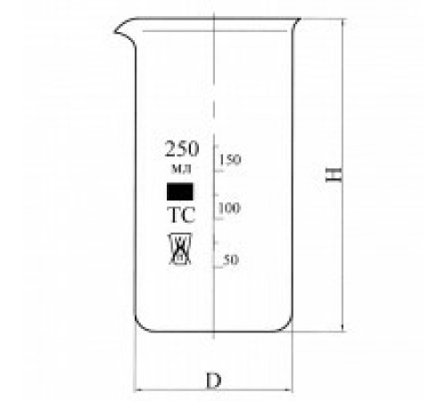 Стакан В-1-250 высокий с делениями и носиком, ТС
